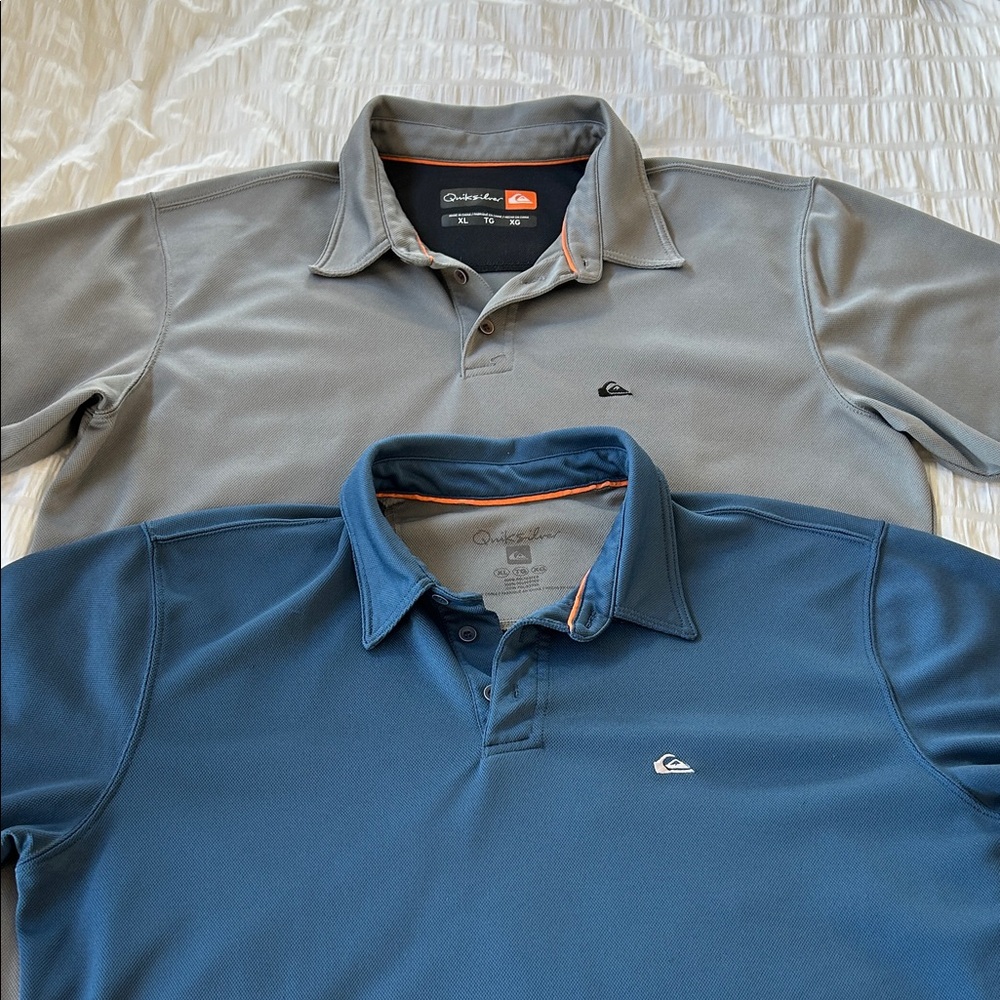 Quiksilver Men's Polo Shirts - Blue and Gray Set